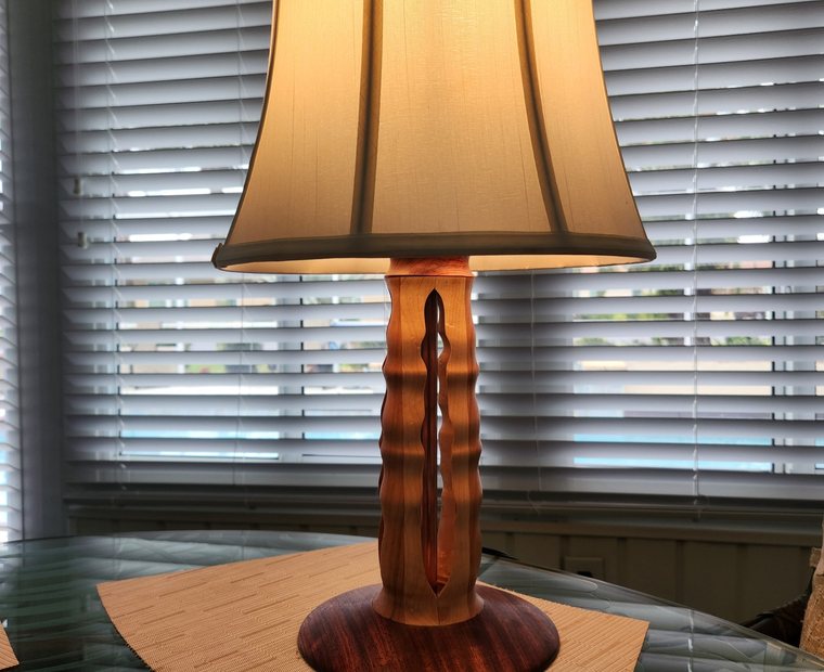 Handcrafted turned wood table lamp