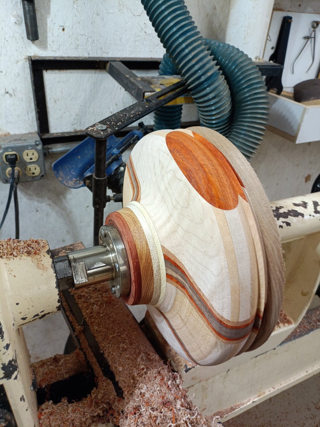 Pedestal bowl form taking shape on the lathe