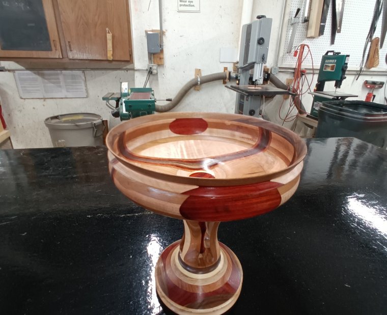 Handcrafted pedestal centerpiece bowl on the lathe