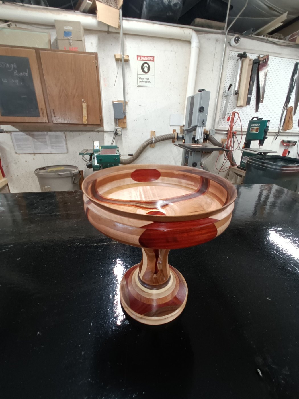 Handcrafted pedestal centerpiece bowl on the lathe