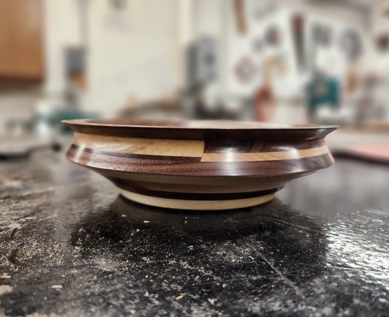 Segmented bowl in progress on the lathe